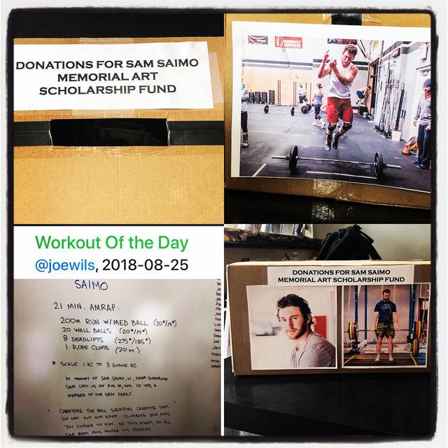 Swing by snoridgecrossfit and donate to the Sam Saimo memorial art scholarship fund